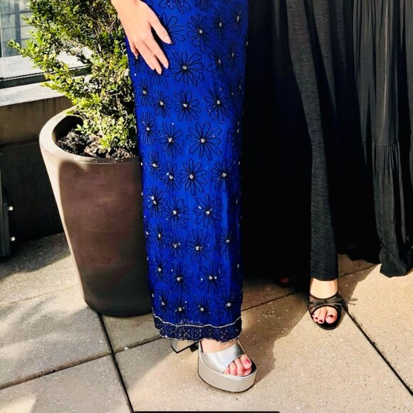 VINTAGE! Adrianna Papell Couture Royal Blue Embellished Evening Gown - Picture 9 of 9